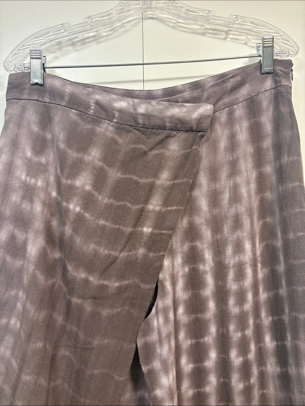 Zara Taupe Tie-Dye Wrap Wide-Leg Linen Blend Pants L
